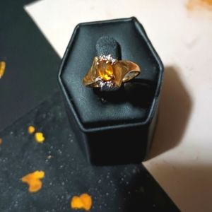 Vintage LGL Oval Citrine Diamond Ring 10k Gold